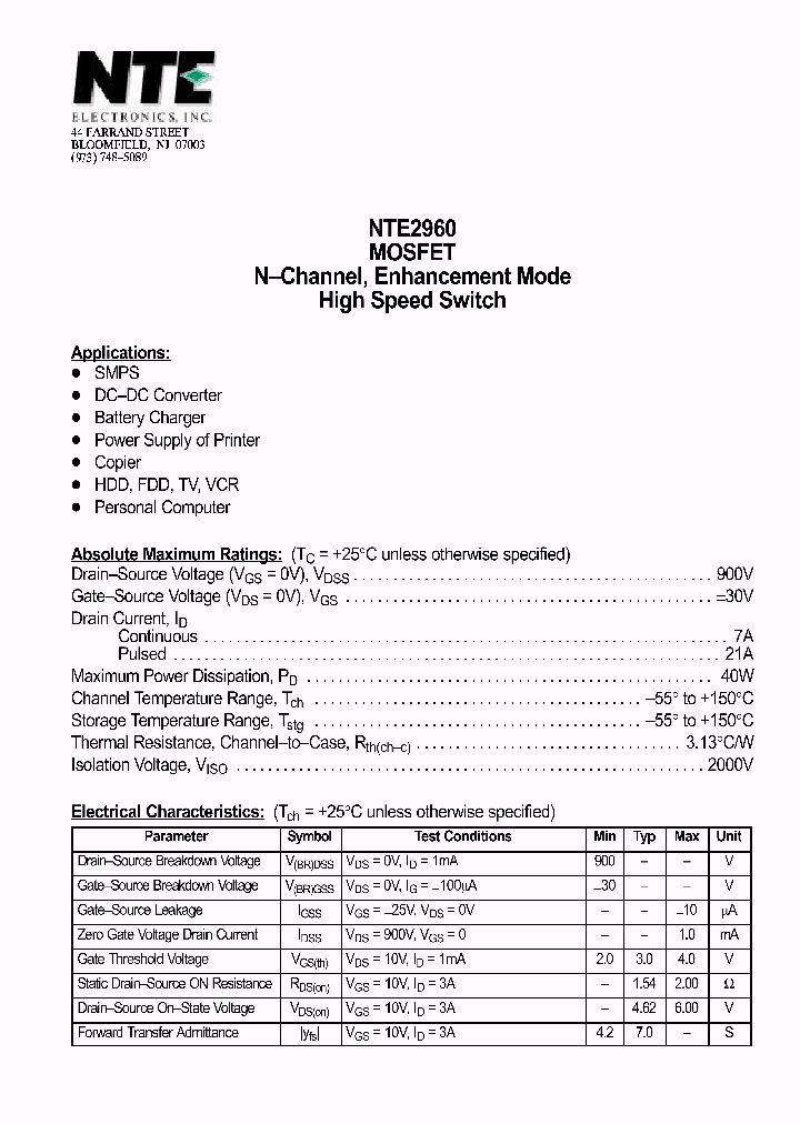 NTE2960_69879.PDF Datasheet