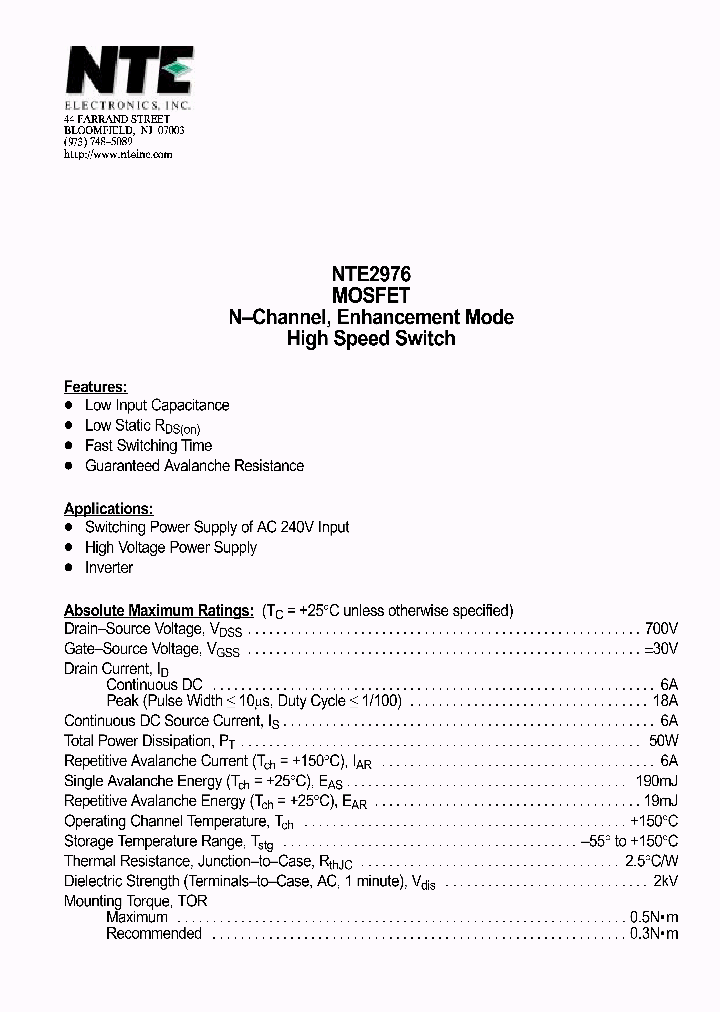 NTE2976_69892.PDF Datasheet