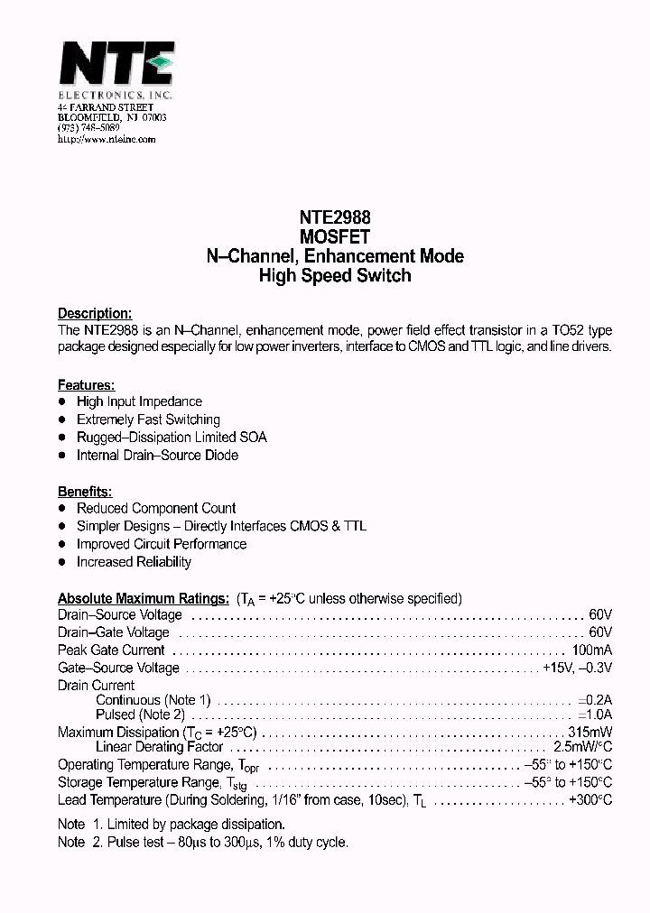 NTE2988_69900.PDF Datasheet