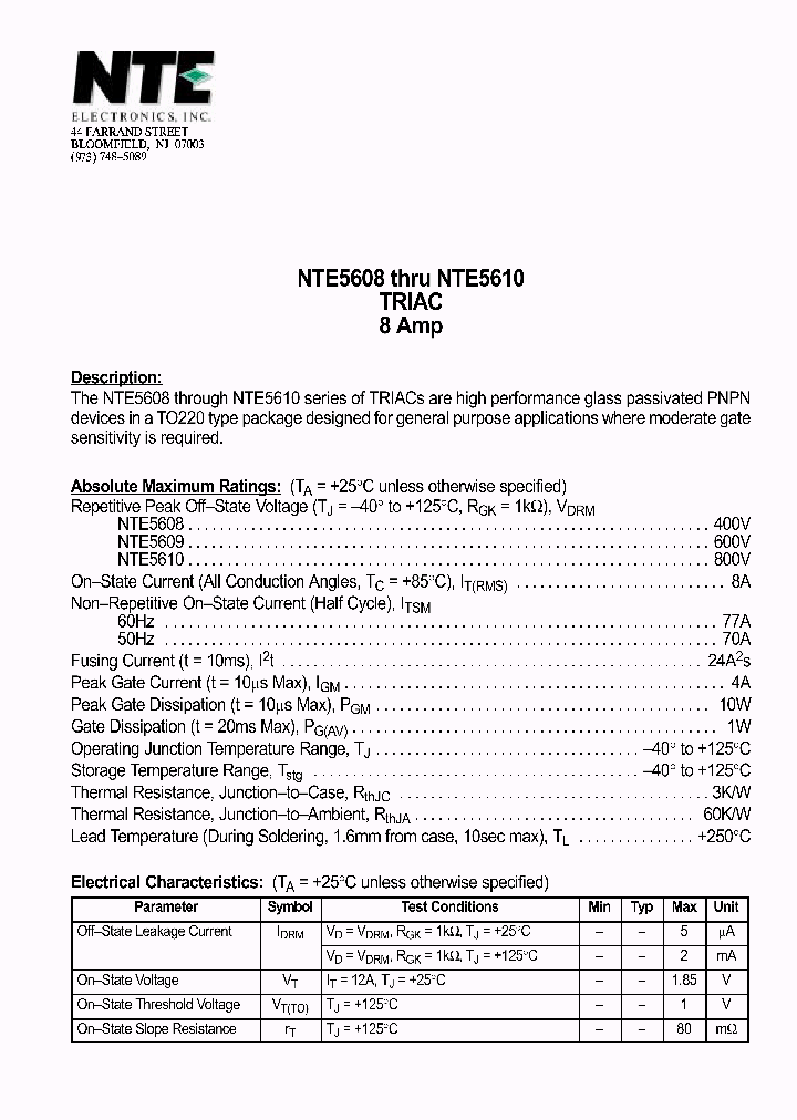 NTE5609_77673.PDF Datasheet