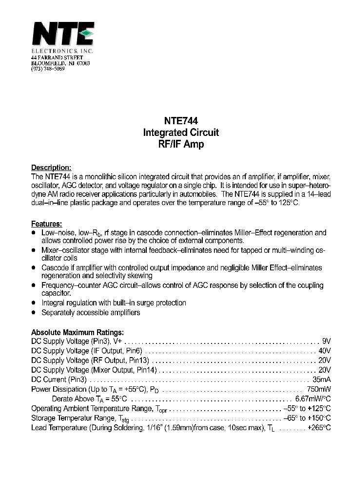 NTE744_165759.PDF Datasheet