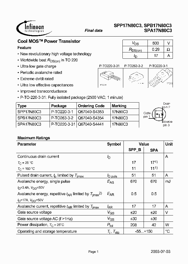 SPA17N80C3_187375.PDF Datasheet