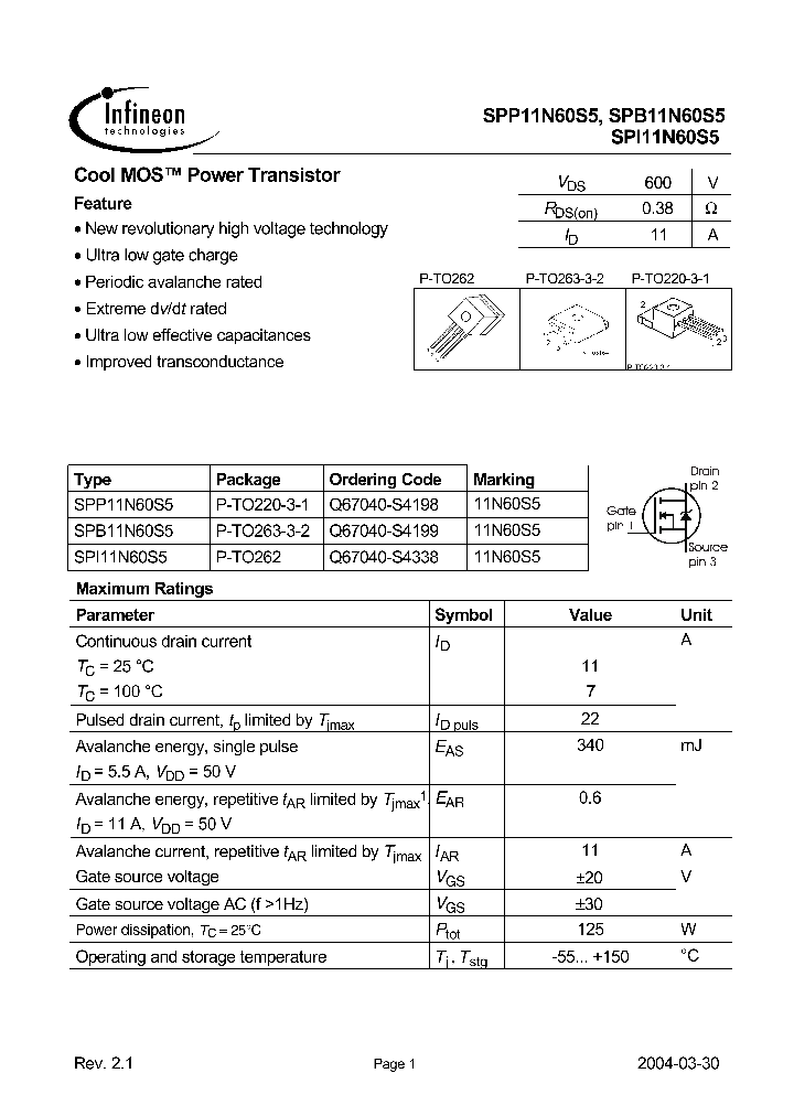 11N60S5_185676.PDF Datasheet