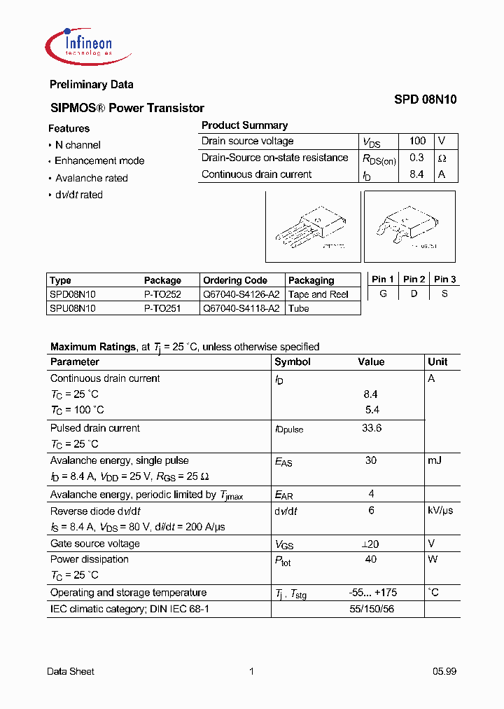 SPD08N10_124337.PDF Datasheet
