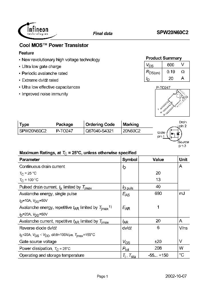 SPW20N60C2_14618.PDF Datasheet