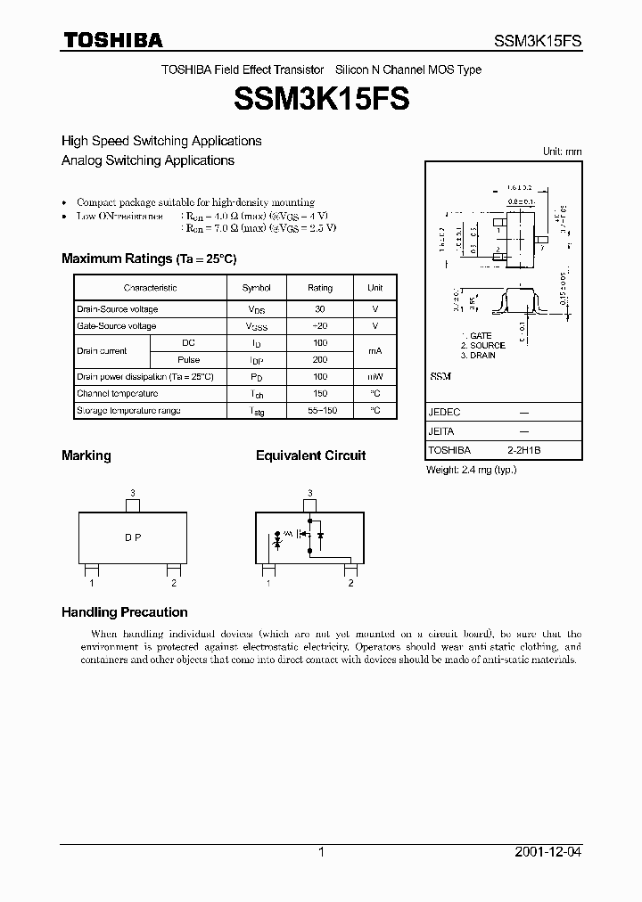 SSM3K15FS_128958.PDF Datasheet
