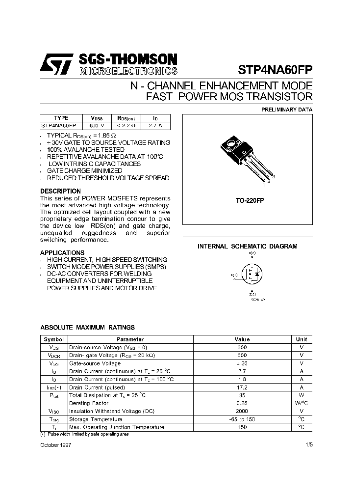 STP4NA60FP_172812.PDF Datasheet