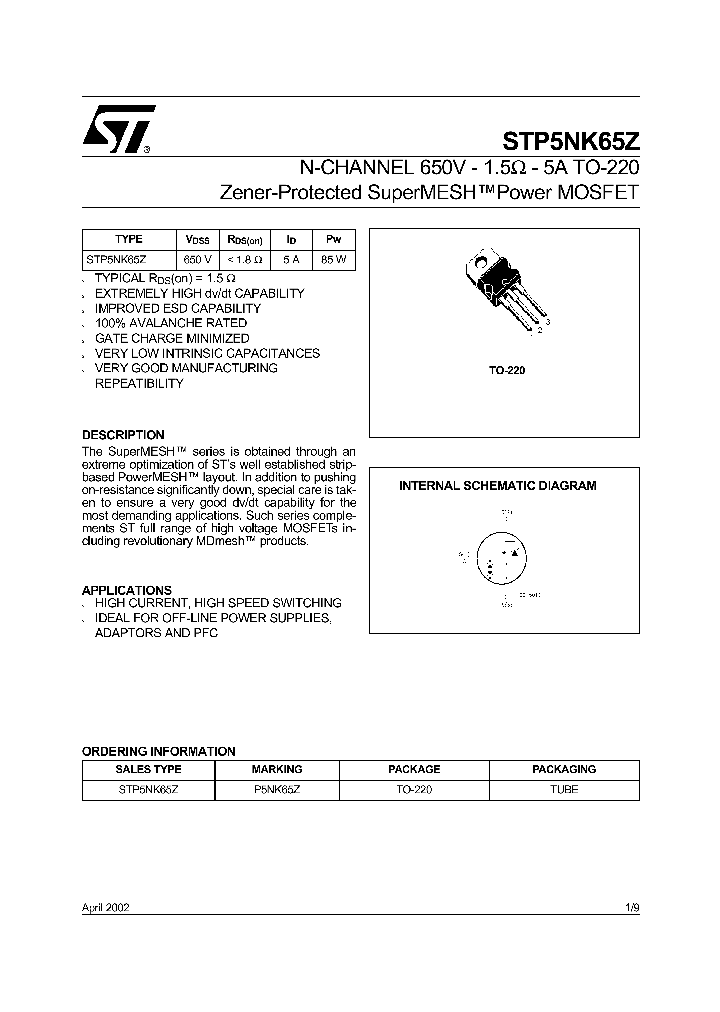 STP5NK65Z_65082.PDF Datasheet