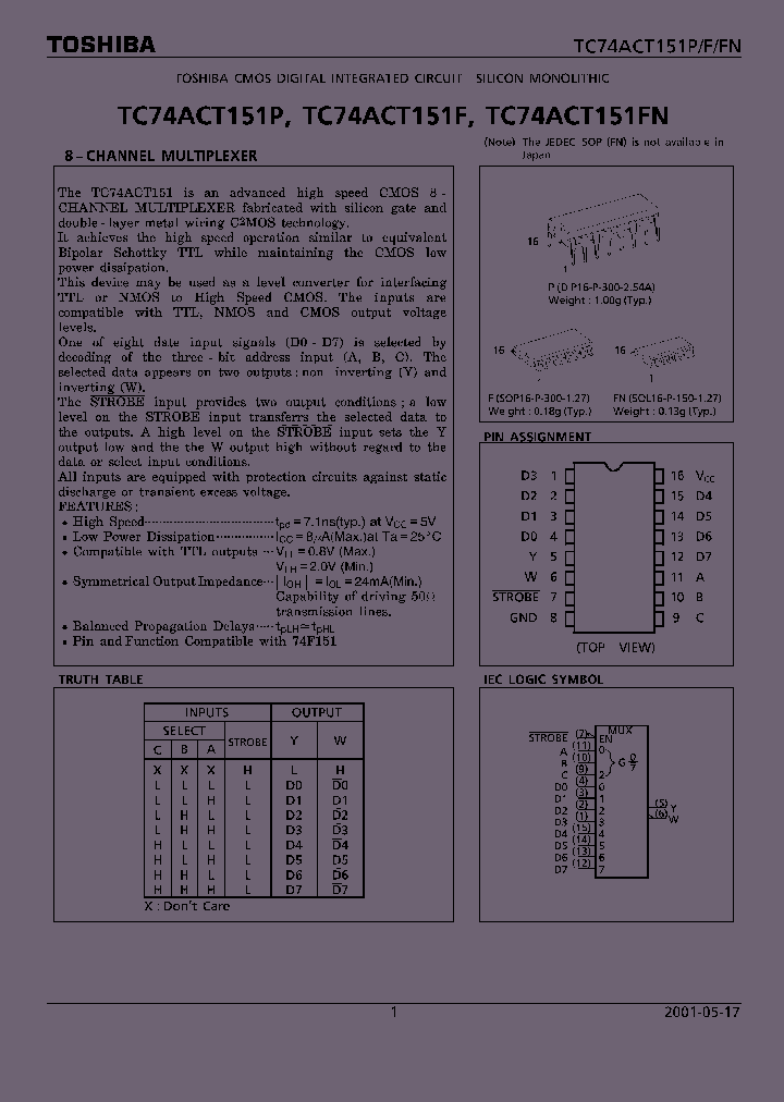 TC74ACT151F_95687.PDF Datasheet