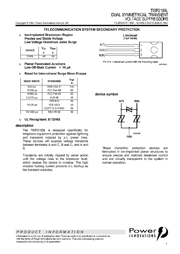 TISP2180L_41267.PDF Datasheet