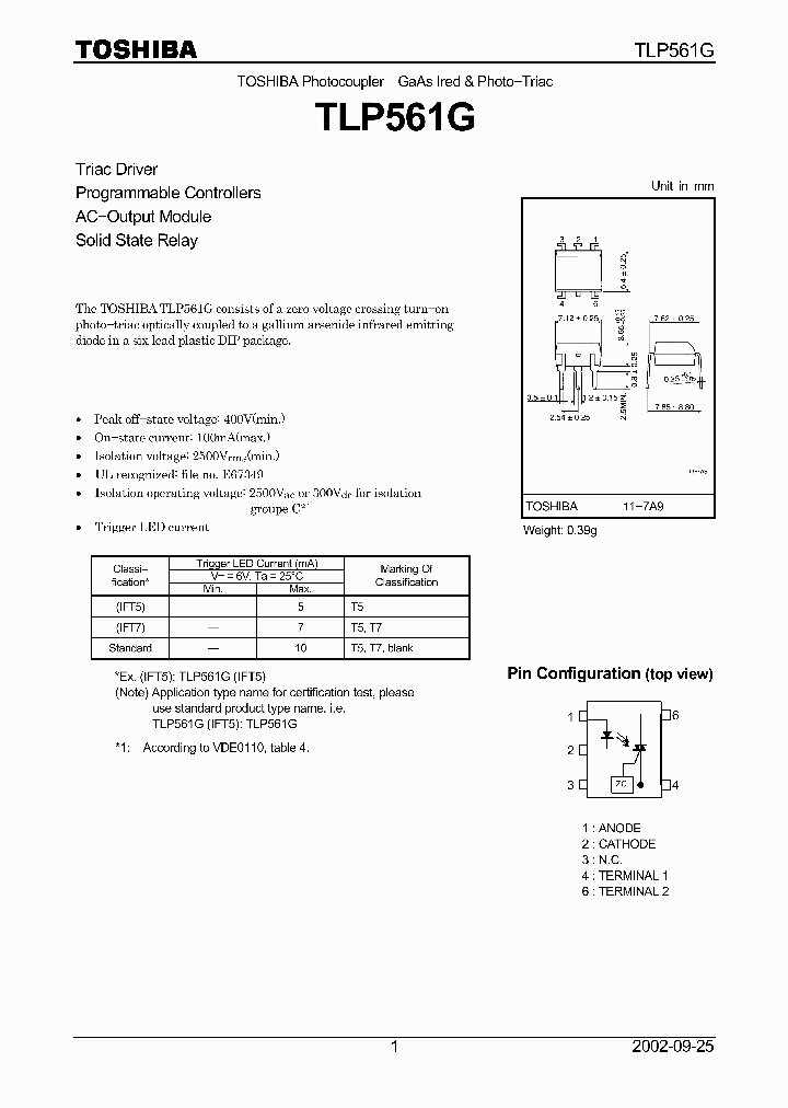 TLP561G_4183.PDF Datasheet
