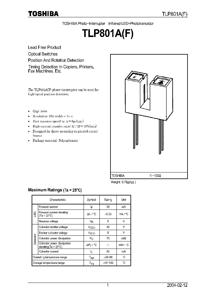 TLP801A_4314.PDF Datasheet