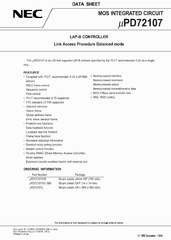 UPD72107_124682.PDF Datasheet