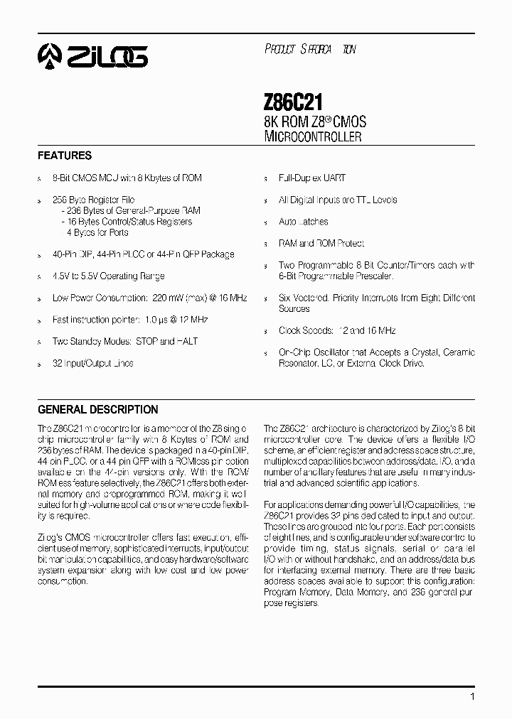 Z86C21_27263.PDF Datasheet