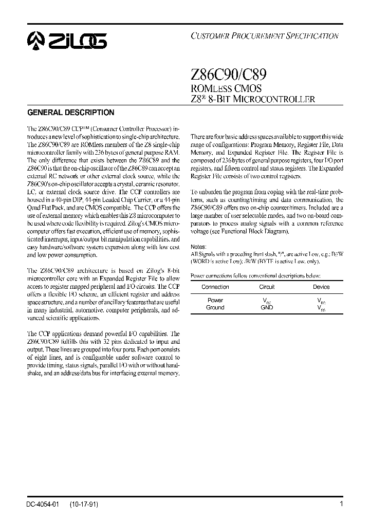 Z86C90_27290.PDF Datasheet
