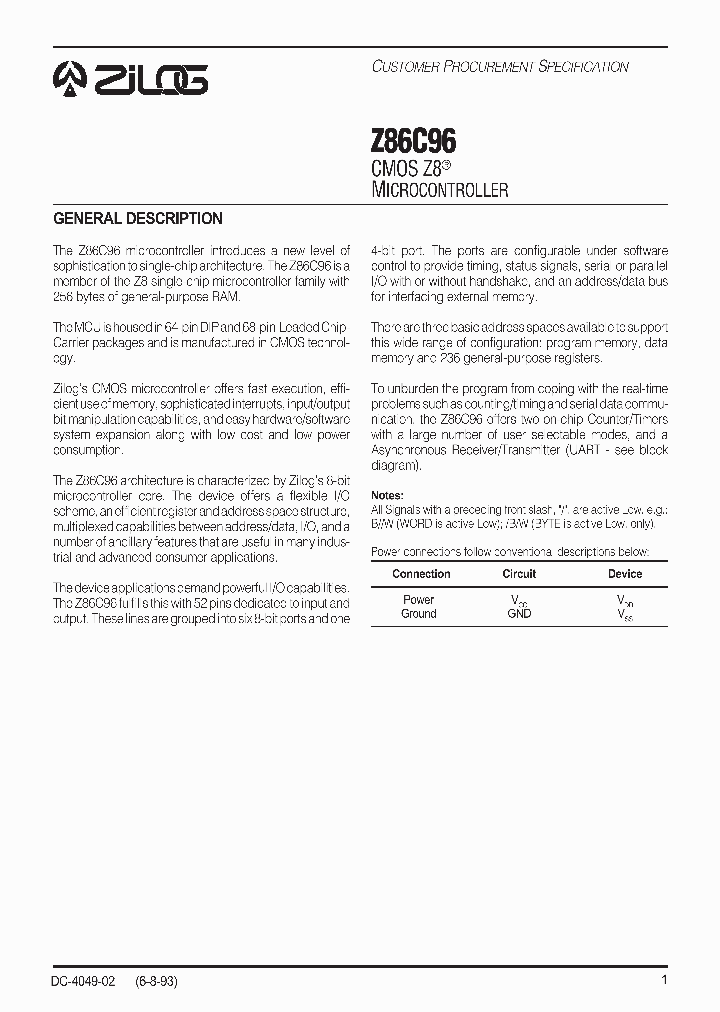 Z86C96_27296.PDF Datasheet