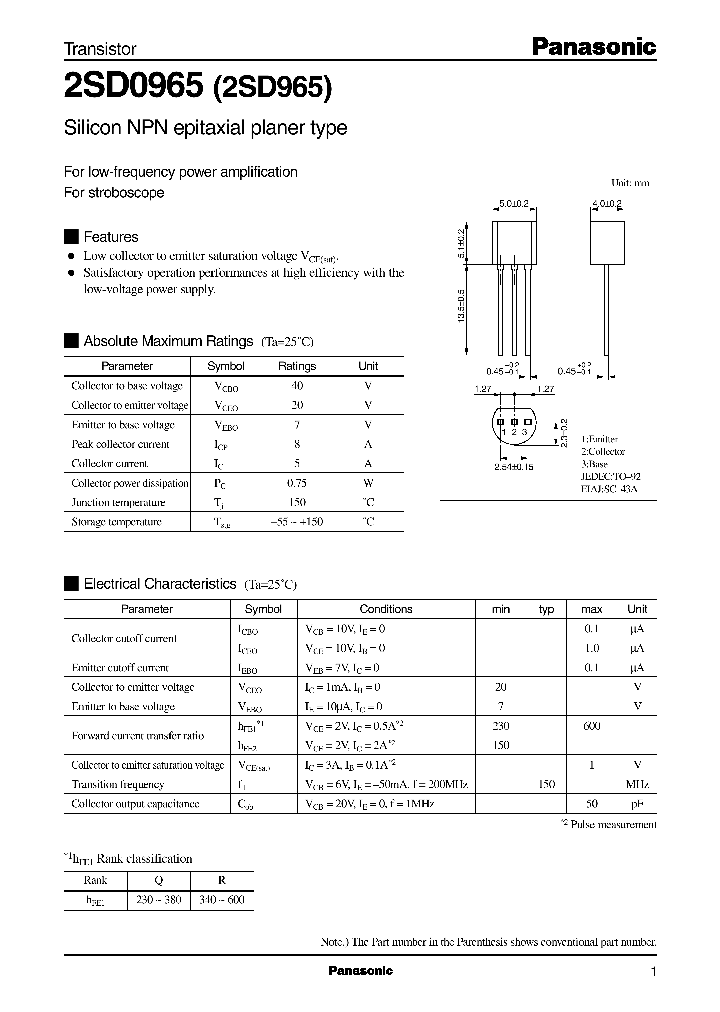 2SD965_292300.PDF Datasheet