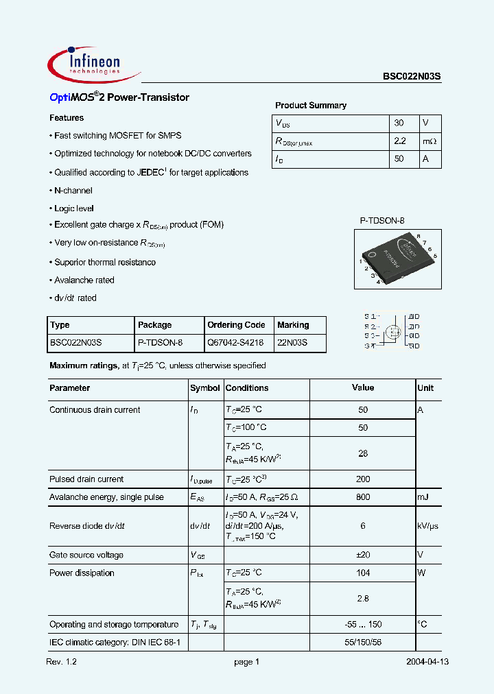 BSC022N03_260595.PDF Datasheet