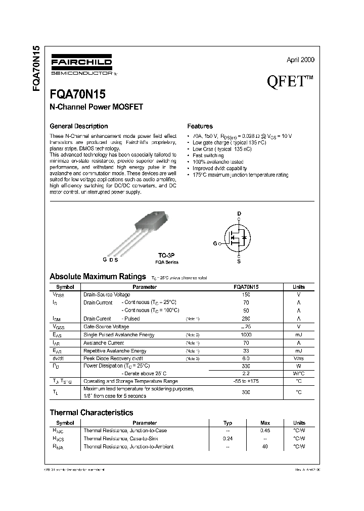 FQA70N15_253017.PDF Datasheet
