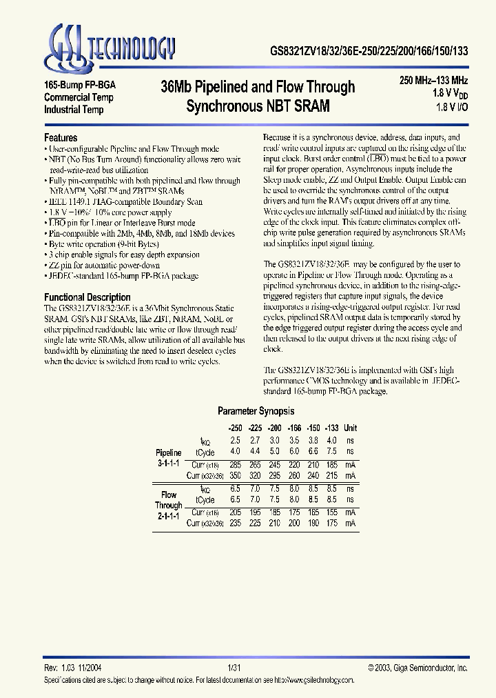 GS8321ZV18_304535.PDF Datasheet
