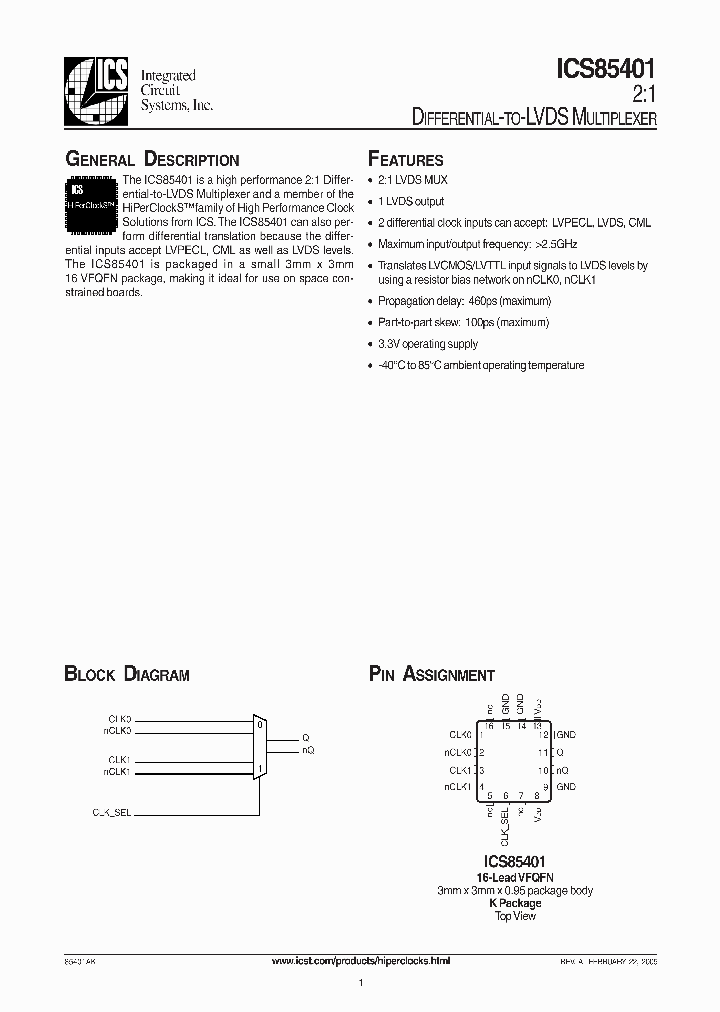 ICS85401_286351.PDF Datasheet