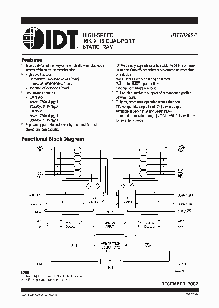 IDT7026SL_287256.PDF Datasheet