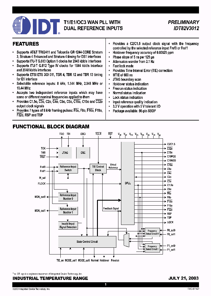 IDT82V3012_293253.PDF Datasheet