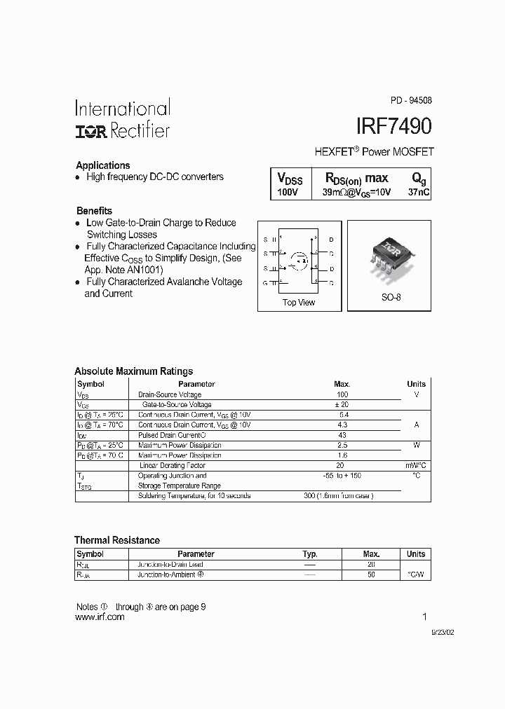 IRF7490_262607.PDF Datasheet