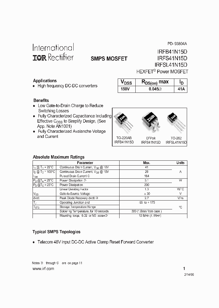 IRFB41N15D_246097.PDF Datasheet