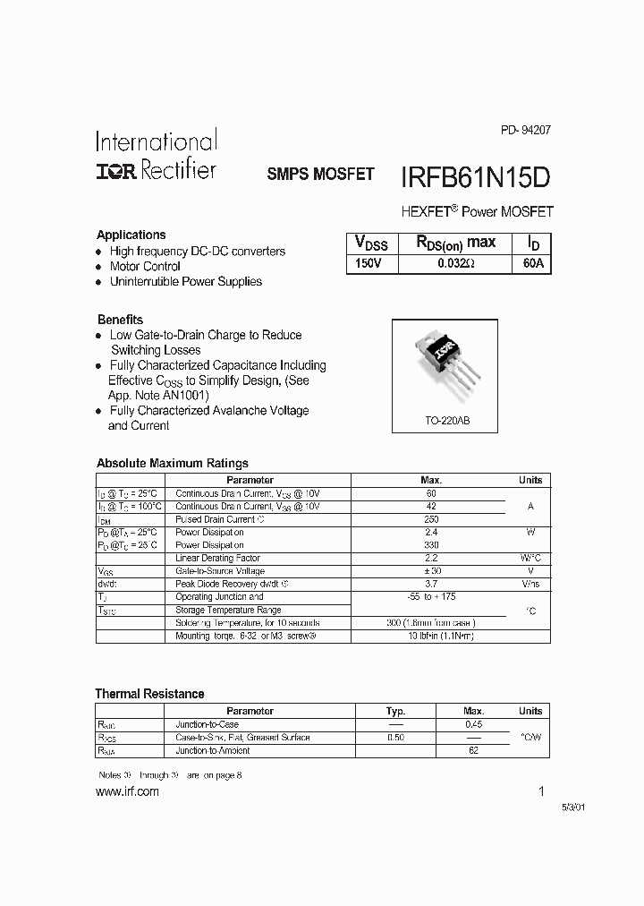 IRFB61N15D_263144.PDF Datasheet