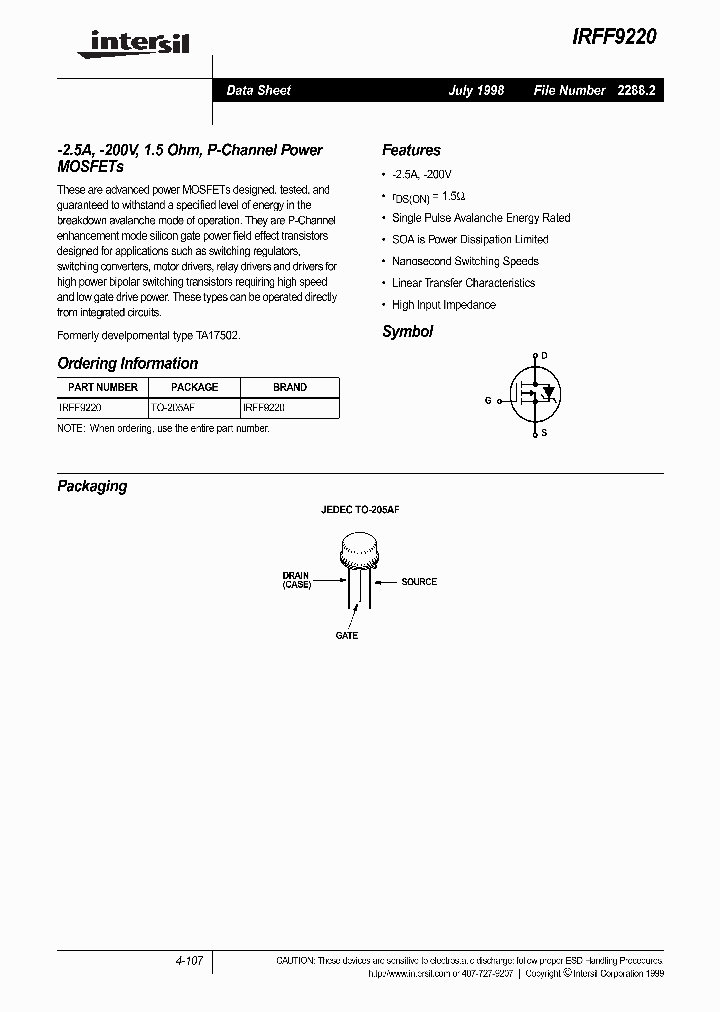 IRFF9220_204681.PDF Datasheet