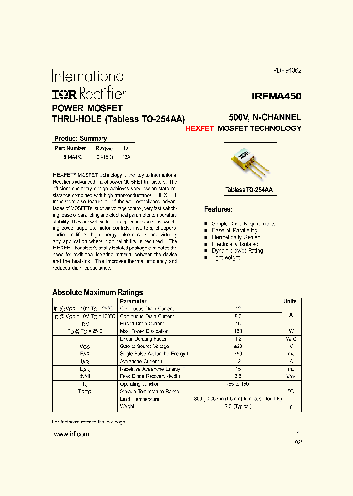 IRFMA450_275731.PDF Datasheet