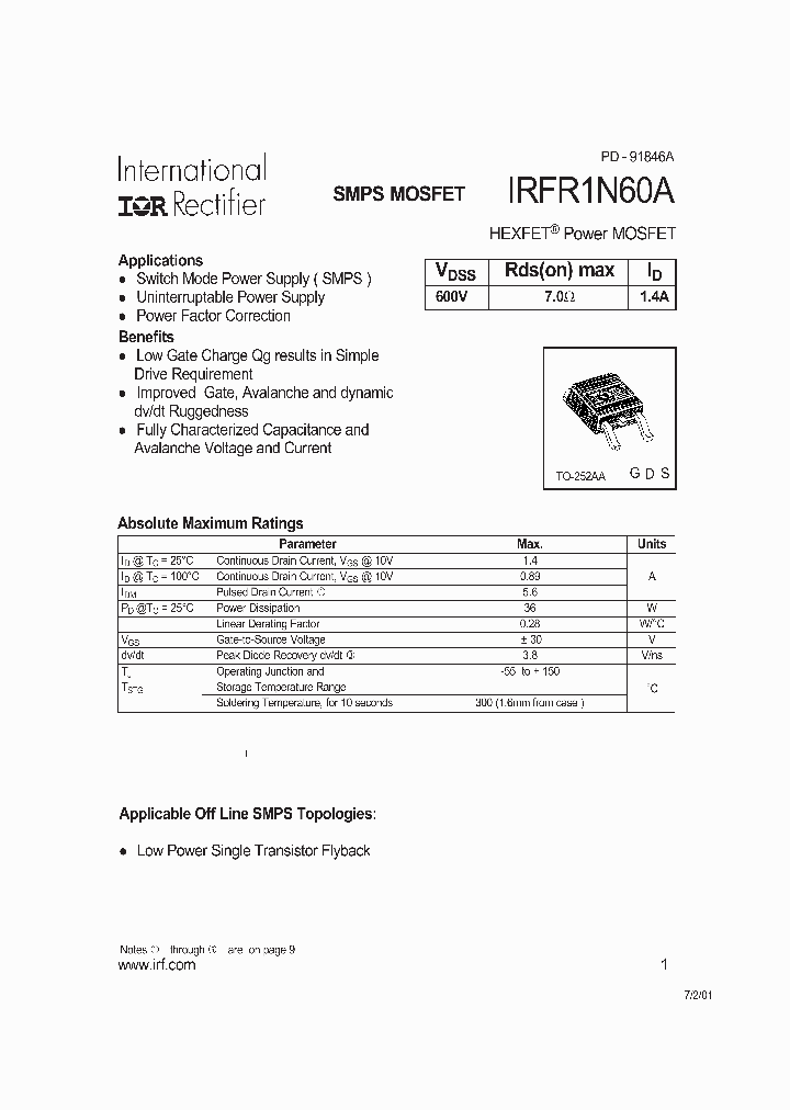 IRFR1N60A_282782.PDF Datasheet