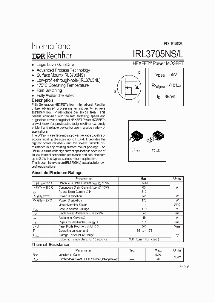 IRL3705NL_291658.PDF Datasheet