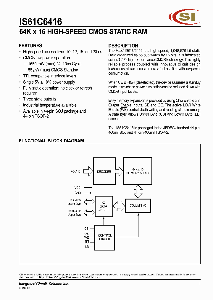 IS61C6416_279362.PDF Datasheet
