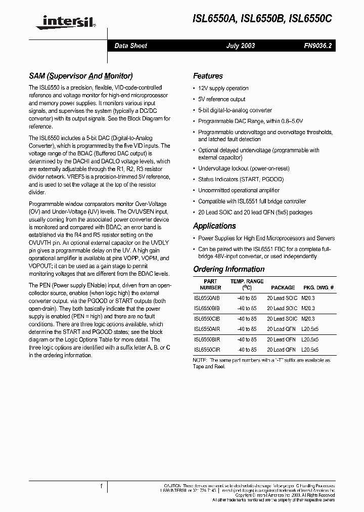 ISL6550_276156.PDF Datasheet