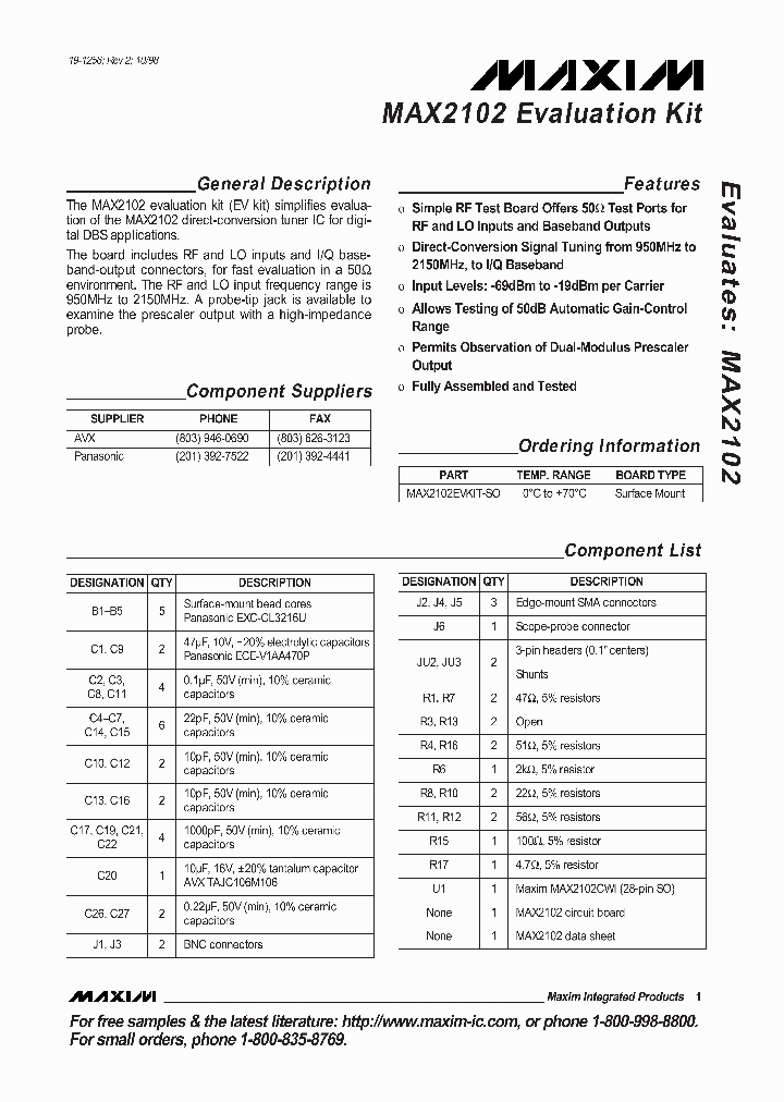 MAX2102EVKIT_299760.PDF Datasheet