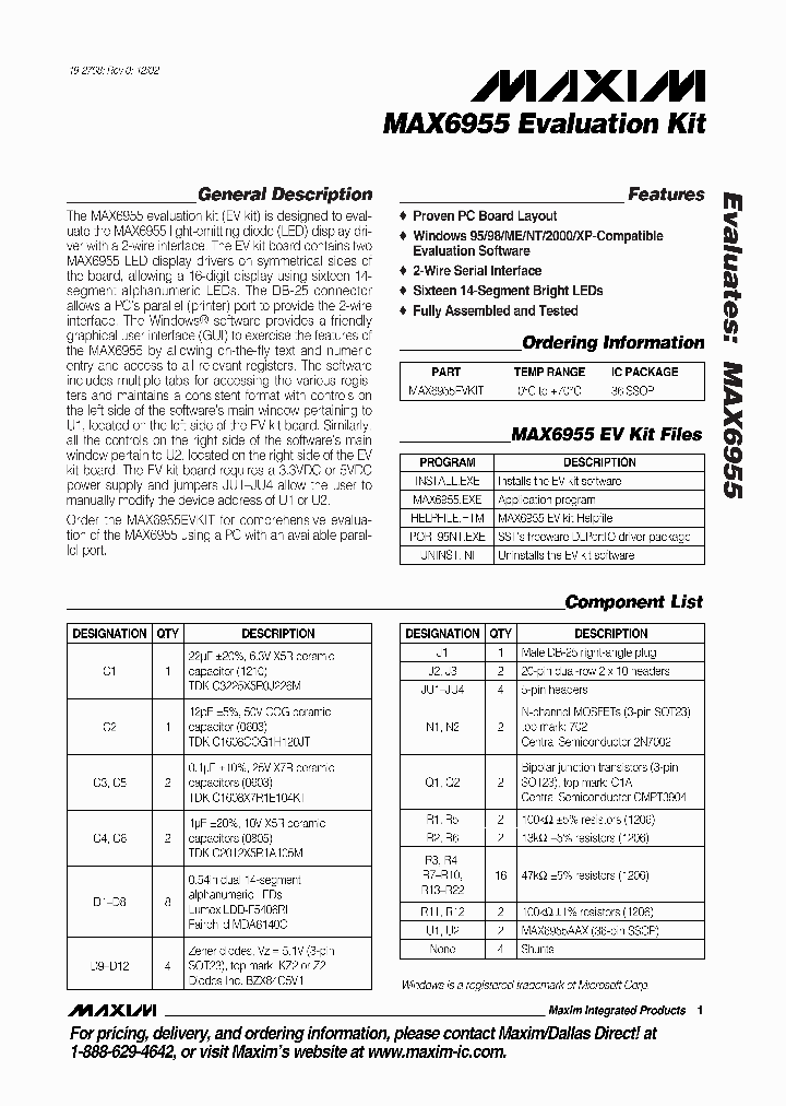 MAX6955EVKIT_305194.PDF Datasheet