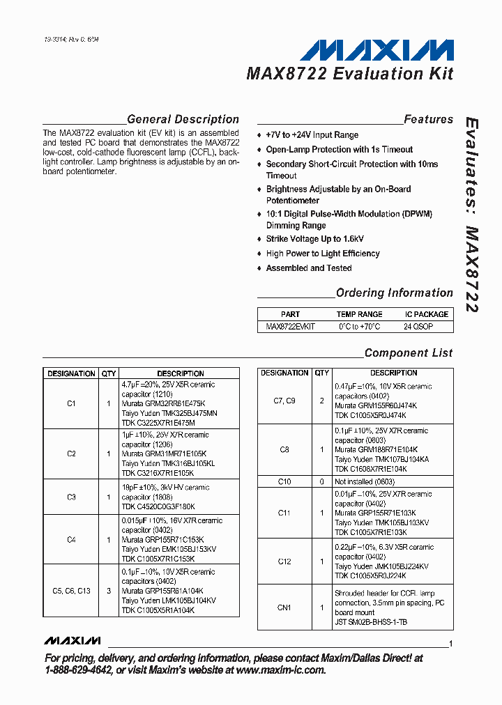 MAX8722EVKIT_274579.PDF Datasheet