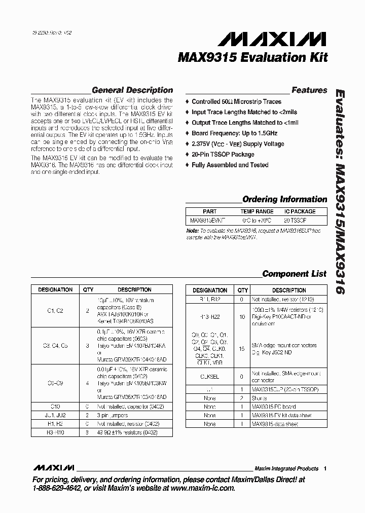 MAX9315EVKIT_275750.PDF Datasheet