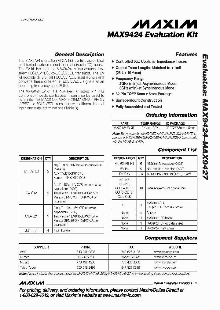 MAX9424EVKIT_277141.PDF Datasheet