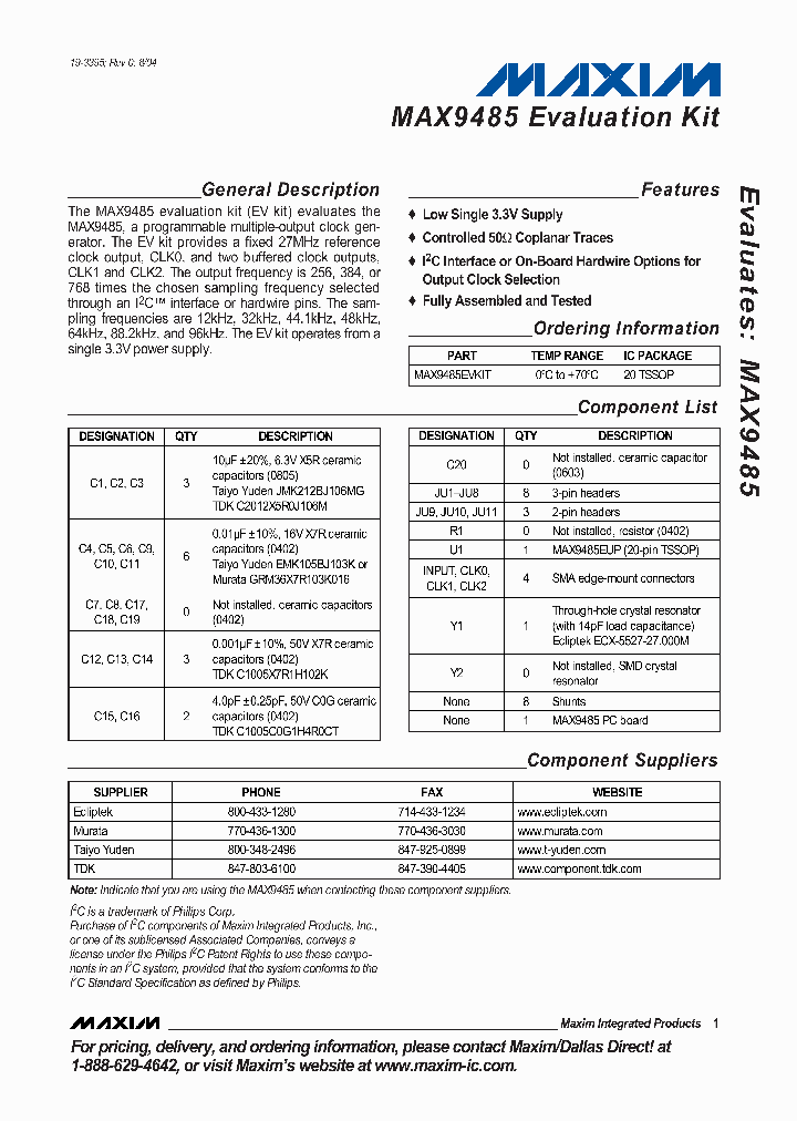 MAX9485EVKIT_292033.PDF Datasheet