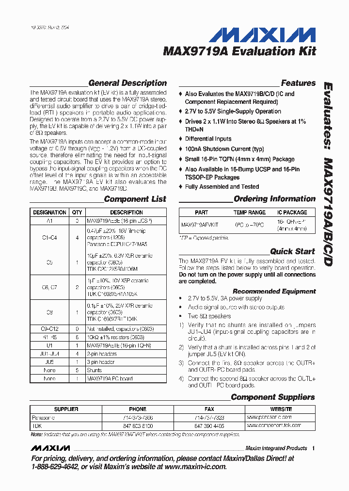 MAX9719AEVKIT_237207.PDF Datasheet