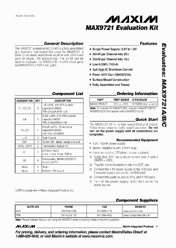 MAX9721EVKIT_284643.PDF Datasheet
