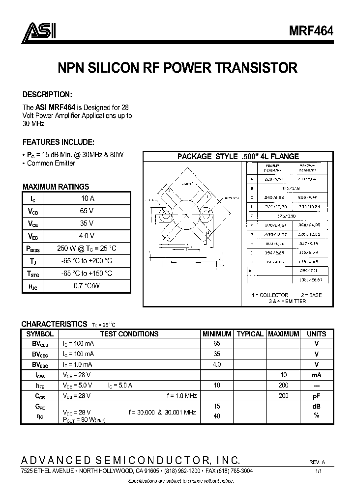MRF464_290264.PDF Datasheet