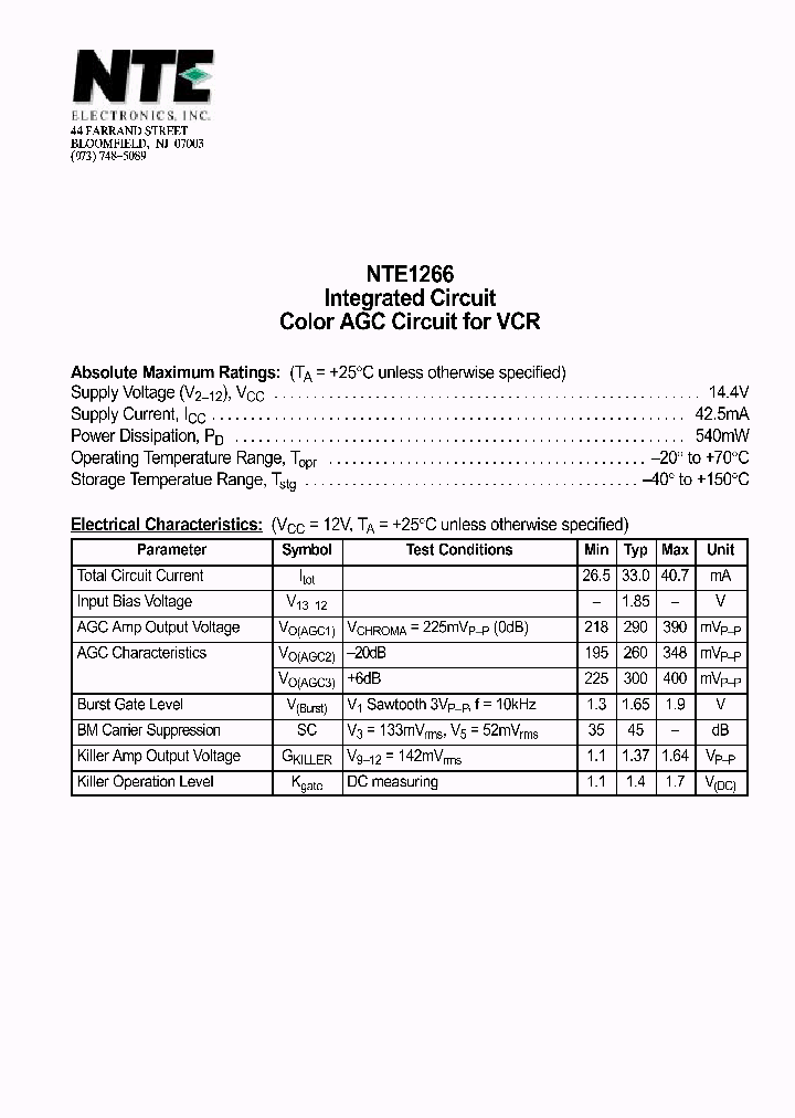 NTE1266_301294.PDF Datasheet