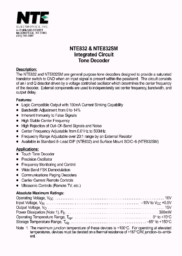 NTE832_242255.PDF Datasheet