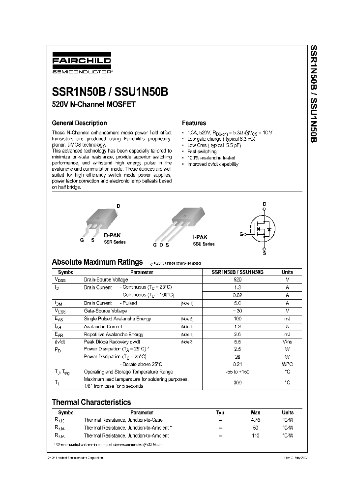 SSU1N50B_253774.PDF Datasheet