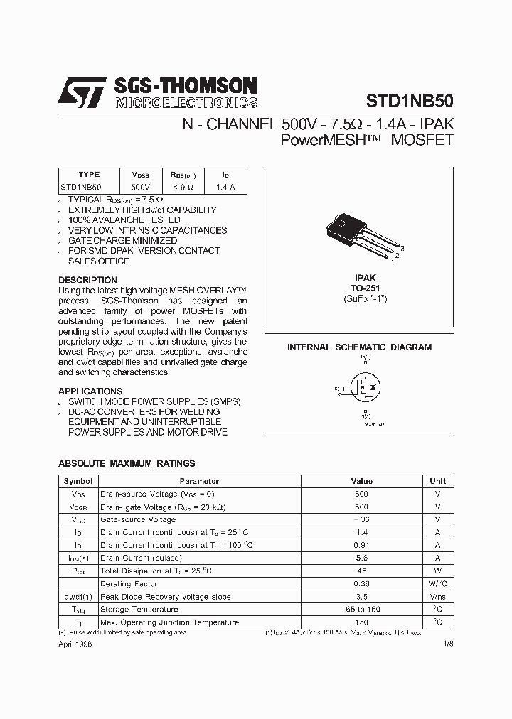 STD1NB50_285282.PDF Datasheet