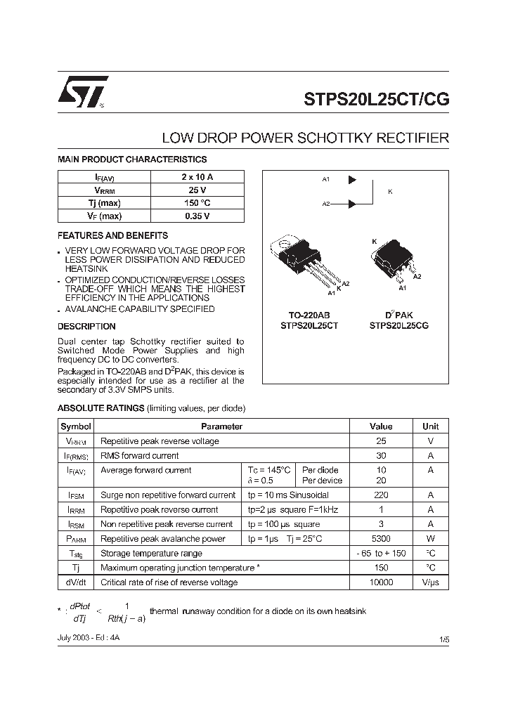 STPS20L25CG-TR_208283.PDF Datasheet